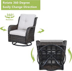 Rilyson 5 Piece Outdoor Patio Furniture Set - Rattan Wicker Patio Conversation Sets with 2 Swivel Rocker Chairs,2 Ottomans and 1 Loveseat for Outside Porch Deck Backyard(Brown/Beige)