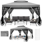 COBIZI Gazebo 10x13 Heavy Duty Gazebos with Improved Nettings Outdoor Gazebo Double Roof Patio Gazebos with Metal Steel Frame Outdoor Canopy for Patio,Garden, Backyard (Gray)