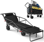 LEVELEVE Heavy Duty Folding Wagon - 2-in-1 Collapsible Cart, 650lb Capacity, All-Terrain Wheels w/Brakes & Side Pockets