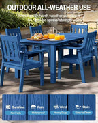 YEFU HIPS Patio Table Set: 10 Piece Outdoor Table and Chairs Dining Furniture Set with Umbrella Hole - Blue Modern Plastic Dining Sets 8 Person for Outside Deck with Metal Aluminum Frame