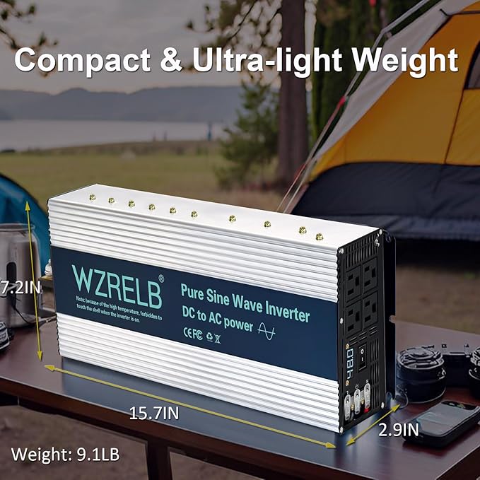 WZRELB 5000W Pure Sine Wave Inverter 48V DC to 110V 120V AC Power Converter with LED Display, Hardwire Terminal,Off-Grid Portable Power Inverter with 4 AC Outlets for Home, RV, Truck, Camping