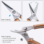 BUGUI Wood Handle Garden Shears, Long Straight Tip, All Steel Construction, Sharp, Well Designed Garden Scissors, 8"