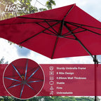 Hotime 10ft Patio Umbrella Outdoor Patio Windproof and Height adjustable, Heavy Duty Aluminum Square Offset Patio Umbrella Cantilever Pool Umbrella with 360°Rotation for Garden Deck Pool, Wine Red