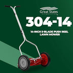 Great States 304-14 14-Inch 5-Blade Push Reel Lawn Mower, Red