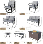 12 Pieces Patio Conversation Sets, All Weather Metal Outdoor Furniture Set, 3-Seater, 4 Swivel Rockers, 2 Single Chairs, 1 Loveseat, 2 Side Tables, 1 Coffee Table, 1 Fire Pit Table for Outside, Gray