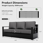Outdoor Patio Furniture Aluminum Patio Sofa, All-Weather Metal Outdoor Couch with 6 Inch Thick Cushions for Garden, Outside and Porch (Grey, 1 PCS/Sofa)
