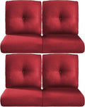 Pop 22x25/22x24 Outdoor Chair Cushions Set of 4 - Heavy Duty High Back Replacement Zippered Pillow for Patio Furniture Set Dining Gliding Rocking Chairs Loveseat L-Shape Sofa - Red/Button