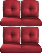 Pop 22x25/22x24 Outdoor Chair Cushions Set of 4 - Heavy Duty High Back Replacement Zippered Pillow for Patio Furniture Set Dining Gliding Rocking Chairs Loveseat L-Shape Sofa - Red/Button
