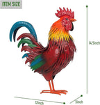 Rooster Garden Statue Sculpture Metal Chicken Yard Decor Outdoor Figurines Patio Backyard Decoration (red)