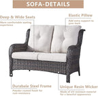 HUMMUH Outdoor Loveseat Sofa 2-Seat PE Rattan Patio Love Seat with Cushions,Deep Seat High Curved Back Armset Sectional Couch for Patio,Garden,Yard,Porch