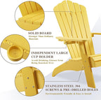 Psilvam Adirondack Chair, Oversized Poly Lumber Fire Pit Chair with Cup Holder, 350Lbs Support Patio Chairs for Garden, Weather Resistant Outdoors Seating, Relaxing Gift for Father & Mother (Yellow)