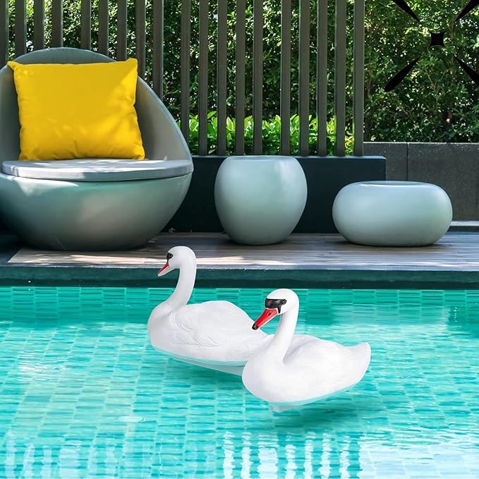 Floating Swan Decoy Pair, for Pond, Lake, & Pool Use, Anchor with Weights or Lawn Decoration, 1 Pair(Single Size 6.29 * 10.23 * 12.99 Inches)