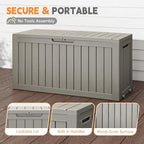 Outdoor Storage Box, 72 Gallon Deck Box Waterproof, Resin Patio Storage Bin for Package Delivery, Patio Furniture Cushion, Garden Tools, Pool Accessories, Weatherproof, Grey