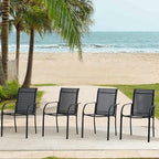 Outdoor Dining Chairs Set of 4, Stackable Patio Chairs with Textilene Fabric, Lightweight Garden Chairs for Poolside, Backyard, Camping, Black