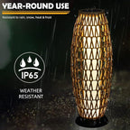 Solar Yard 2-Pack 29" Outdoor Solar-Powered Woven Wicker Boho Lantern Floor Lamp, Decoration for Deck Garden, Pathway, Oslo Natural