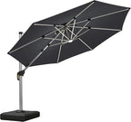 PURPLE LEAF 10ft Solar powered LED Patio Umbrella Outdoor Round Umbrellas Large Cantilever Umbrella with LED lights Windproof Offset Heavy Duty Sun Umbrellas for Garden Deck Pool Patio, Grey