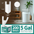 Small Trash Bags with Handles 5 Gallon 200 Count White - Ocean Plastic Upcycling - Plastic Garbage Bags, Can Bin & Waste Basket Liner for Kitchen, Bathroom, Office and Pets