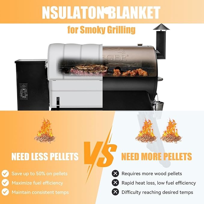 Grill Blanket for Traeger Pro 575, Traeger 22 Series, Pro 20, and Lil' Tex Elite Grill Insulation Blanket, Insulated Blanket Replace for BAC626 and BAC344, Ideal for Outdoor Grilling