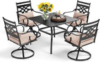 PHI VILLA 5 Pcs Patio Dining Sets,Outdoor Table Chair Set for 4 with Outdoor Swivel Chairs and Metal Frame Steel Square Table,Outdoor Dining Furniture with Cushion and Pillow for Garden Lawn Deck