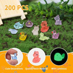 200 Pcs Tiny Resin Animals to Hide, Mini Luminous Resin Animals Bulk for Miniature Fairy Garden Accessories Micro Landscape Aquarium Cake Potted Plants Dollhouse Moss Patio Home Decor Crafts