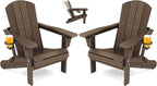 SERWALL Folding Adirondack Chair Set of 2, Adjustable Adirondack Chair with 3 Recline Positions, All Weather HDPE Outdoor Adirondack with Cup Holders, Coffee