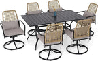 7 Pieces Outdoor Patio Rattan Swivel Chairs and 63"x38" Rectangle Table Set with Cushions