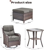 Rilyson Wicker Outdoor Patio Furniture Set - 5 Piece Patio Conversation Sets with Swivel Rocker Chairs, Ottomans and Side Table, 6 inch Cushions, Waterproof Wicker, for Porch Deck Brown/Grey