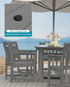 Ciokea HDPE Outdoor Dining Set 7-Piece Patio Table and Chairs with Umbrella Hole, All-Weather Patio Dining Set for 6, Durable Patio Furniture Set for Backyard, Garden, Lawn & Poolside, Grey