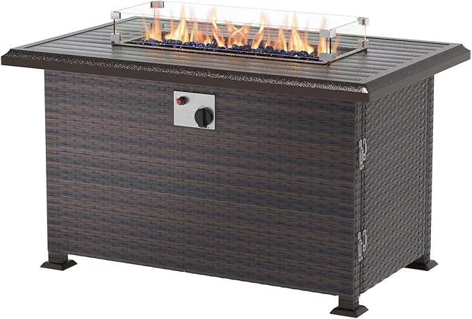 13 Pieces Outdoor Patio Furniture Set with Propane Fire Pit Table Outdoor Furniture Patio Sectional Sofa Conversation Sets w/ETL Approved 43" Gas Outdoor Fire Table & Coffee Table (Blue)