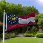 Georgia State Flag 4x6 Ft Deluxe Full Embroidered Premium Polyester Durable GA Outside Flag with Sewn Stripes and Brass Grommets for Indoor/Outdoor