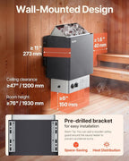 VEVOR 9KW Sauna Heater, Steam Bath Sauna Heater with Built-in Controls, Electric Sauna Stove, 3h Timer and Adjustable Temp for Max. 317-459 Cubic Feet, Home Hotel Spa Shower Use 220V FCC Certification