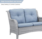 HUMMUH 5 Pieces Outdoor Furniture Patio Furniture Set Wicker Swivel Patio Chairs with 2 Seater Outdoor Sectional Sofa/Patio Loveseat with Ottomans(Light Grey/Light Blue)
