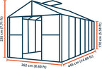 Greenhouse Rubin 7 Aluminum Frame 8.6 x 14.6 ft with Approx. 10 mm Polycarbonate Panels - with 2 Extra Skylights and 2 Automatic Window Openers