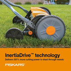 Fiskars Push Mower - 17" Cut Width Manual Reel Mower with No Motor - Grass Cutter with Steel Blades that Stay Sharp - Eco-Friendly Cordless Grass Trimmer for Lawn Care