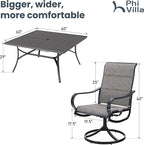 PHI VILLA 9 Pcs Patio Dining Set with Large Square Metal Dining Table & 8 Outdoor Padded Textilene Fabric Swivel Dining Chairs, Outside Table Chair Furniture Dining Set for 8 Person
