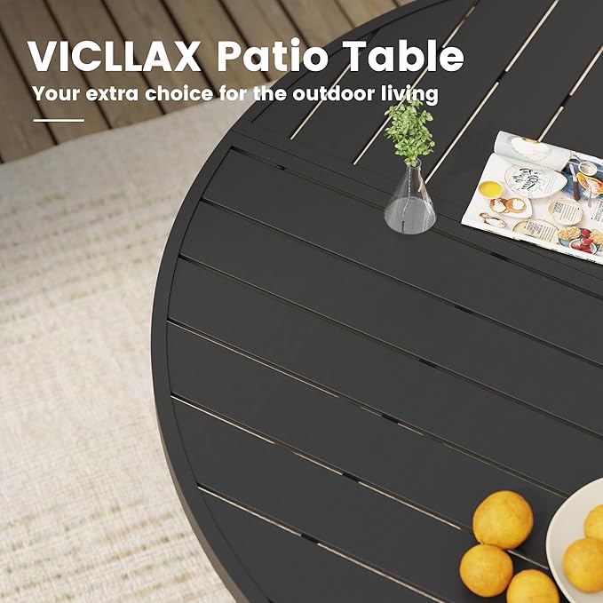 VICLLAX Outdoor Patio Round Dining Table, 50"x 50" Spliced Metal Tabletop for Deck Lawn Garden Backyard, Black