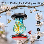 Solar Hummingbird Feeder for Outdoor - 25 fl.oz Hand Blown Glass Hummingbird Feeders for Outdoors Hanging, Large Capacity with Moat, 6 Colors Changing Light Outside Garden Decor (Blue)
