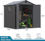 Devoko 6x6 FT Plastic Outdoor Storage Shed - Lockable Resin Tool Shed with Window & Floor - Easy Assembly for Garden, Backyard, Deep Gray