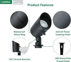 Lumina Lighting® 5W Landscape Lighting 12V Landscape Lights Low Voltage Landscape Spotlights Warm White Waterproof Outdoor Replaceable LED Bulb for Garden,Lawn,Porch,Patio and Yard (Black) (6-Pack)