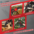 LivingSURE Mini Cordless Rechargeable Chainsaw Kit – 21V Handheld Electric Saw with 2 Batteries, Safety Features & Accessories – Lightweight 6" Bar for Tree Trimming, Firewood & Garden DIY Tasks