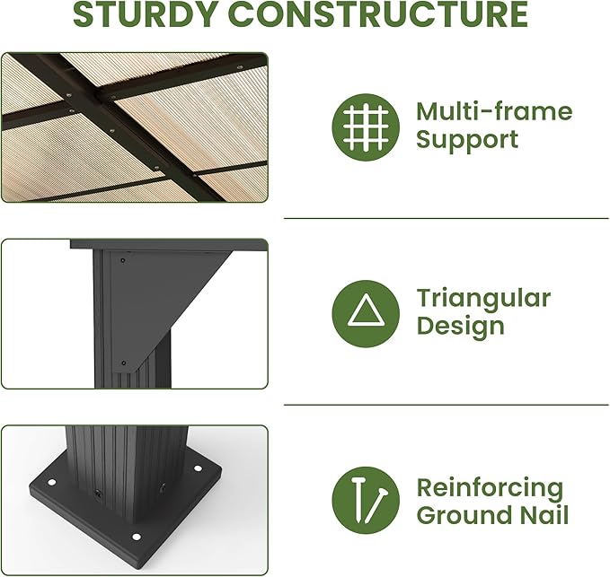 10 * 28FT Pergola,Outdoor Gazebo,Hardtop Lean to Gazebo,Wall Mounted Pergola,Pergolas Gazebos Clearance,Aluminum Frame Pergola,UV Resistant Patio Roof,Patio Awnings for Porch,Lawn,Backyard