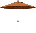 California Umbrella 9' Round Aluminum Market Umbrella, Crank Lift, Push Button Tilt, Black Pole, Sunbrella Tuscan
