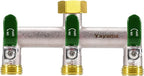 3 Way Garden Hose Splitter, Heavy Duty Brass Nickel Plated Rust Resistant Faucet Manifold, 3/4" Frost Resistant Outdoor Hose Adapter Connector，Hose Spigot Adapter with 3 Large Green Handles