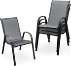 Tangkula Patio Dining Chairs Set of 4, Outdoor Stackable All Weather Heavy Duty Dining Chairs Set with Armrests, Support 330 LBS, for Poolside, Backyard, Garden, Deck, Front Porch (Grey)