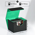 ZLCA Card Deck Box for Trading Cards, MTG Commander Deck Box Holds 120+ Single Sleeved, Leather Magnetic Card Storage Case Fits for TCG CCG Magic(Black& Dark Green)