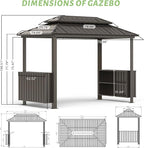 Domi 6x10FT Hardtop Grill Gazebo, Outdoor Metal BBQ Gazebo with Galvanized Steel Double Roof, 2 Double-Layer Storage Cabinets and Ceiling Hooks, Permanent Grill Canopy for Patio Backyard Garden,Brown