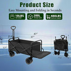 Collapsible Wagon Cart Foldable with Tailgate, 47" L 480lbs Capacity, Heavy Duty Beach Wagon with Wheels Brake, Shopping Carts for Grocery, Camping, Beach, Garden Cart