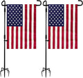TOPFLAGS 2 Pack Garden Flag Stand with American Flag Garden Flag Heavy Duty Metal Yard Flag Holder Pole Stake Small Flag Stands for Garden Flags 12 x 18 with Clips and Stopper
