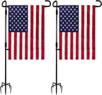 TOPFLAGS 2 Pack Garden Flag Stand with American Flag Garden Flag Heavy Duty Metal Yard Flag Holder Pole Stake Small Flag Stands for Garden Flags 12 x 18 with Clips and Stopper