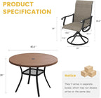 VICLLAX Patio Dining Set for 4, 5 Pieces Outdoor Furniture Includes 40.6" Round Patio Table with Umbrella Hole and 4 Outdoor Swivel Chairs for Lawn Garden, Walnut Tabletop and Mixed Brown Fabric